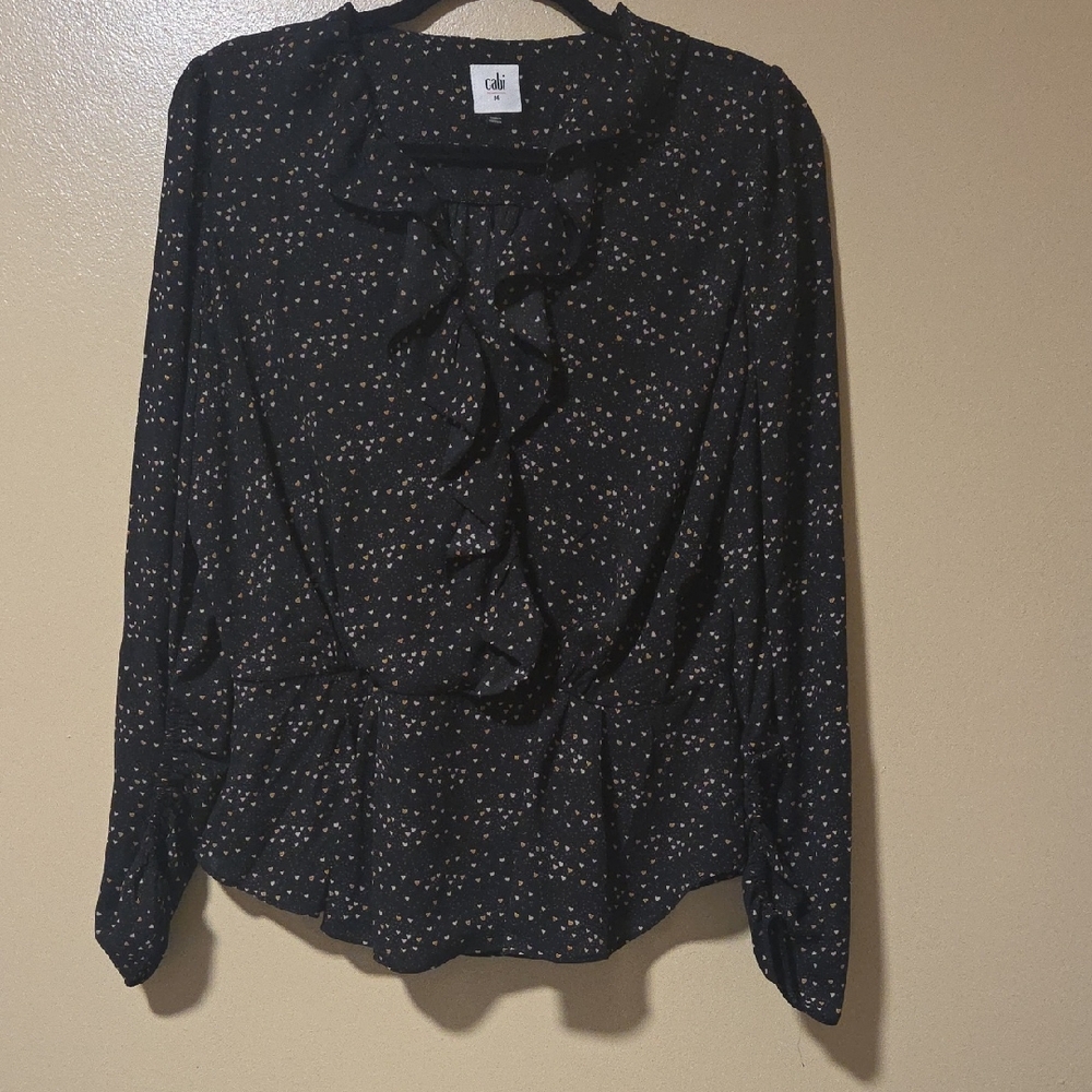 Cabi Black Blouse with White Polka Dots Med
